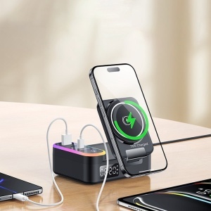 Statie de incarcare wireless, 8 in 1, MagSafe, 65W, Cablu retractabil, Yesido, Negru - Img 5