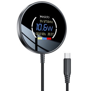 Statie de incarcare wireless, Display digital, Magnetic, 15W, Type-C, Yesido, Negru