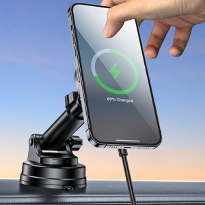 Suport auto cu incarcare wireless, Fixare magnetica, Qi 2.0, 15W, MagSafe, Bord, Parbriz, Grila ventilatie, Yesido, Negru - Img 2