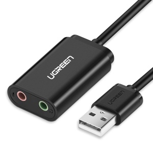 Adaptor USB la 2x Jack 3.5mm, 0.2m, Ugreen US205, Negru