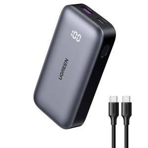 Baterie Externa fara Fir cu Display Digital, USB, Type-C, 10000mAh, 30W, 5V/3A, Ugreen PB502 - Gri