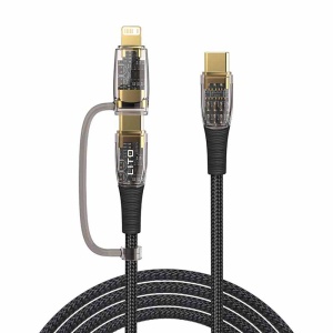 Cablu de Date Fast cu Mufe 2x Type-C, Lightning - Lito Transparent 2in1 (LD12) - Black