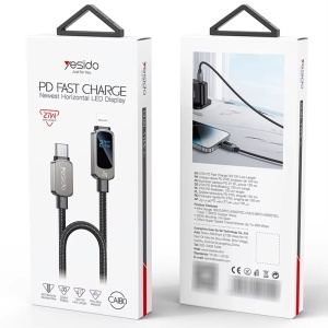 Cablu de date, Type-C la Lightning, Display Digital, 27W, 1.2m, Nailon, Yesido, Negru - Img 5