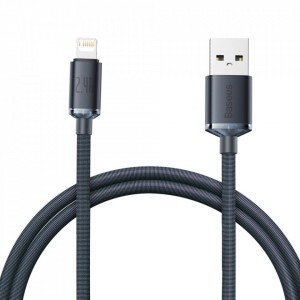 Cablu de date USB la Lightning, 2.4A, 1.2m, Baseus Crystal Shine (CAJY000001) - Negru