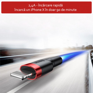 Cablu de date USB la Lightning, 2.4A, 1m, Baseus - Gri Negru - Img 5