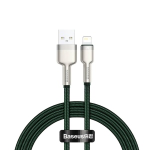 Cablu iPhone USB-A la Lightning, 2.4A, 480Mbps, 1m, Transfer si Incarcare Stabilă, Baseus Cafule Series Metal CALJK, Verde
