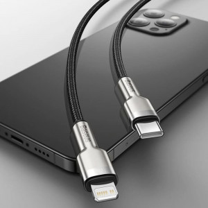 Cablu Type-C la Lightning, 20W, 25cm - Baseus Cafule Series Metal (CATLJK-01) - Black - Img 4