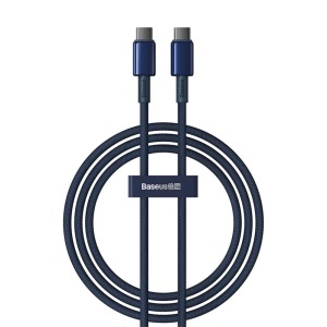 Cablue de Date Type-C la Type-C 100W, Super Fast Charging, 1m, 480Mbps, Baseus Tungsten Gold, Albastru