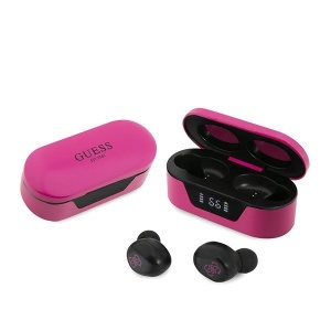Casti Bluetooth Wireless, GUESS Wireless Earbuds GUTWST31, Casti fara Fir, Bluetooth 5.0, TWS, USB-C, cu dock de incarcare, Rezistente la Praf IPX4, Magenta