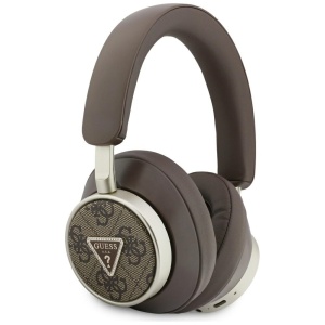 Casti Wireless Bluetooth cu ANC, Guess, Design On-Ear, Piele Eco, Wireless Headphones 4G Triangle Logo, Maro