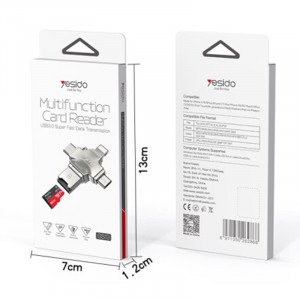 Cititor de Carduri MicroSD + Adaptor USB, Type-C, Lightning, Micro-USB, Yesido (GS13) - Silver - Img 8