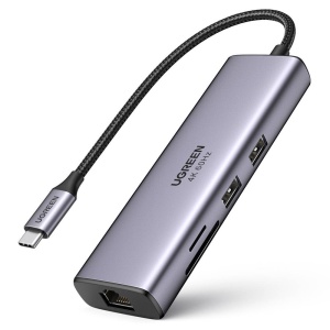 Hub Multiport, USB3.2, Type-C, HDMI, RJ45, PD100W, 0.2m, Ugreen, Gri