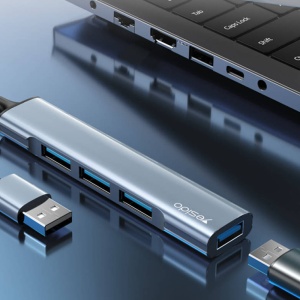 Hub USB, 4 in 1, USB 3.0 la 1x USB 3.0 si 3x USB 2.0, Aluminiu, Yesido, Gri - Img 5