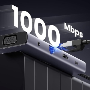 Hub USB-C la Type-C, 3x USB, HDMI, RJ45, Jack 3.5mm, VGA, TF, SD Card, Ugreen CM498, Gri - Img 3