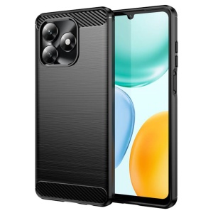 Husa Honor X5c Plus din Silicon Slim, cu textura Fibra Carbon, set cu sticker, Carbon Silicone, Negru