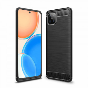Husa Honor X8 din silicon, Slim, cu textura Fibra Carbon - Negru