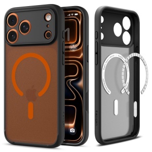 Husa iPhone 17 Pro Max, Antisoc, Ultra Hybrid MagSafe Spigen, Cenusiu;portocaliu