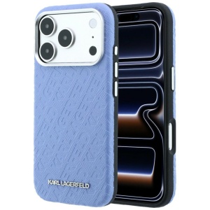 Husa iPhone 18 Pro / iPhone 17 Pro - Karl Lagerfeld Grained Leather Metal Logo MagSafe (KLHMP18LPSKLFOFB) - Blue