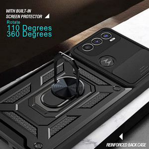 Husa Motorola Moto E20 / E30 / E40 cu inel magnetic, Techsuit CamShield - Negru - Img 3