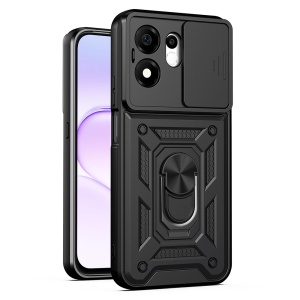 Husa pentru Honor 600 Smart, protectie camere, Inel magnetic, set cu sticker, CamShield, Negru