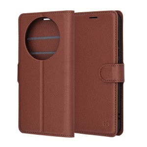 Husa pentru Honor Magic8 Lite, SKYDDAR INNOVATION, Leather Folio tip Carte, cu Portofel Interior, Finisaje Premium, set cu sticker, Maro - Img 6