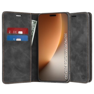 Husa pentru Honor Magic8 Pro, SKYDDAR INNOVATION, Confy Cover tip Carte din piele Eco Premium, cu Portofel Interior, set cu sticker, Negru
