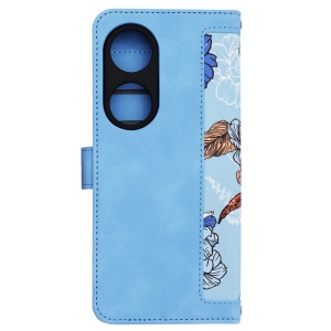  Husa pentru Honor X7b / 90 Smart / X7b 5G din Piele Ecologică cu Design Floral, Protecție 360°, Stand Integrat, Buzunare pentru Carduri, SKDR Floral Wallet - Bleu - Img 4