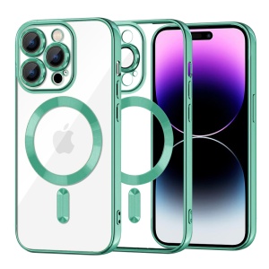 Husa pentru iPhone 14 Pro Max, SKYDDAR INNOVATION, Luxury Shield Magsafe, Protectie Antisoc, Verde deschis, set cu sticker