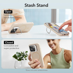 Husa pentru iPhone 15 Pro - ESR ESR - Cloud Soft HaloLock Kickstand - Light Tan - Img 3