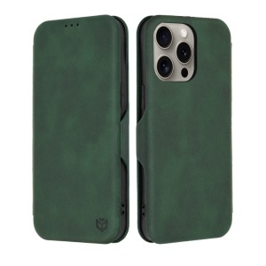 Husa pentru iPhone 15 Pro Max, SKYDDAR INNOVATION, Safe Wallet tip carte din Piele Ecologica, Suport Carduri, Inchidere Magnetica, Verde, set cu sticker - Img 1