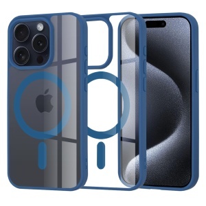 Husa pentru iPhone 15 Pro, SKYDDAR INNOVATION, MagSafe Pro din silicon, set cu sticker, Albastru