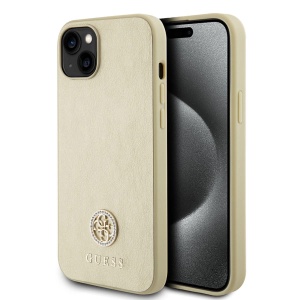 Husa pentru iPhone 15, Strass Metal Logo, Protectie Slim, Auriu