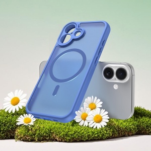 Husa pentru iPhone 16, Antisoc, HaloFrost MagSafe II, set cu sticker, Albastru - Img 4