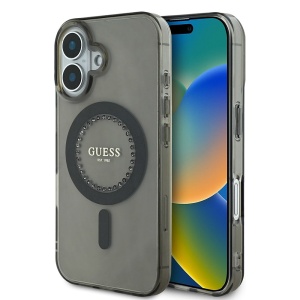 Husa pentru iPhone 16, IML Rhinestones MagSafe, Guess - Negru