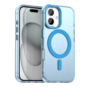 Husa pentru iPhone 16, MagSafe, Antisoc, set cu sticker, CandyCase, Albastru