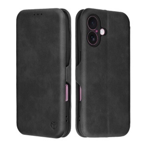 Husa pentru iPhone 16 Plus, SKYDDAR INNOVATION, Safe Wallet tip carte din Piele Ecologica, Suport Carduri, Inchidere Magnetica, Negru, set cu sticker  - Img 1
