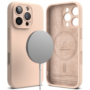 Husa pentru iPhone 16 Pro, Antisoc Silicon, Policarbonat, Ringke, Silicone Magnetic MagSafe, Roz