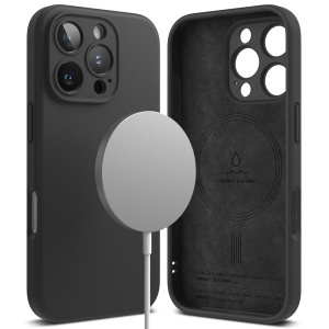 Husa pentru iPhone 16 Pro, Antisoc Silicon, Policarbonat, Ringke, Silicone Magnetic MagSafe, Negru