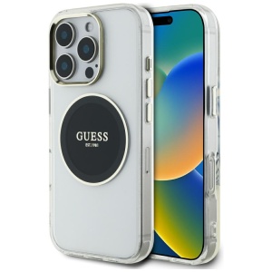 Husa pentru iPhone 16 Pro, IML Metal Colored Circle MagSafe, Guess, Negru