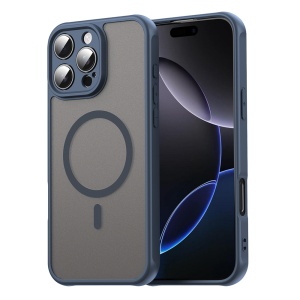 Husa pentru iPhone 16 Pro Max, Antisoc, set cu sticker, HaloFrost MagSafe II, Bleumarin
