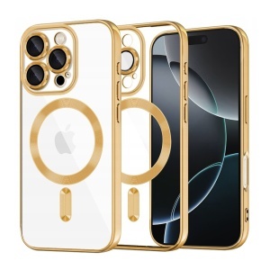 Husa pentru iPhone 16 Pro, SKYDDAR INNOVATION, Luxury Shield Magsafe, Protectie Antisoc, set cu sticker, Auriu