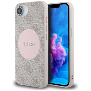 Husa pentru iPhone 16e, 4G Circle Classic Logo MagSafe, Guess, Roz