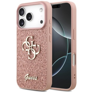 Husa pentru iPhone 17 Pro, Glitter Fixed Big 4G, Protectie Slim, Guess, Roz
