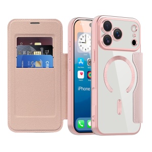 Husa pentru iPhone 17 Pro tip carte, SKYDDAR INOVATION, SmartMag Book, Magsafe, RFiD, Suport Carduri, set cu sticker, Roz
