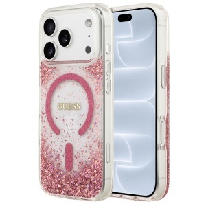 Husa pentru iPhone 18 Pro / iPhone 17 Pro - Guess Resin Bottom Glitter MagSafe (GUHMP18LRGRGEP) - Pink