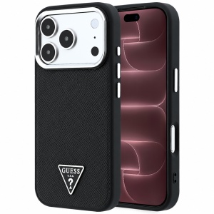 Husa pentru iPhone 18 Pro Max / iPhone 17 Pro Max - Guess Grained Triangle Logo MagSafe - Black