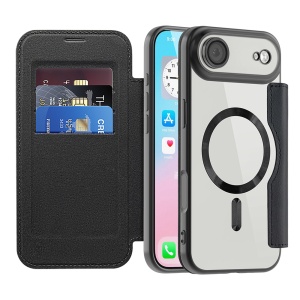 Husa pentru iPhone Air tip carte, SKYDDAR INOVATION, SmartMag Book, Magsafe, RFiD, Suport Carduri, set cu sticker, Negru