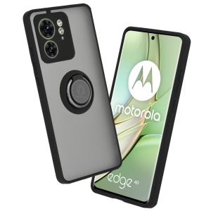 Husa pentru Motorola Edge 40, SKYDDAR INNOVATION, Glinth cu Inel Rotativ 360° Magnetic, Negru, set cu sticker