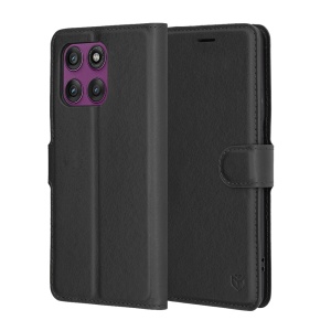 Husa pentru Motorola Edge 60 Pro, SKYDDAR INNOVATION, Leather Folio, tip Carte, cu Portofel Interior, Finisaje Premium, Negru, set cu sticker - Img 1