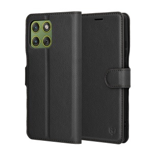 Husa pentru Motorola Edge 70, SKYDDAR INNOVATION, Leather Folio tip Carte, cu Portofel Interior, Finisaje Premium, set cu sticker, Negru